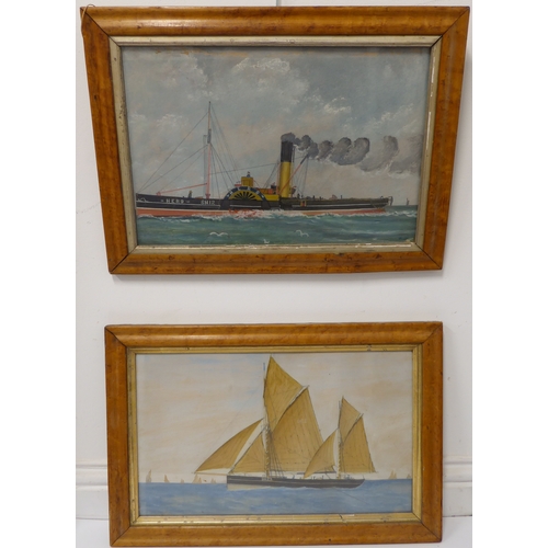 489 - 19th century Naive School - Portrait of the paddle steamer 'Hero' out of Scarborough at full steam o... 