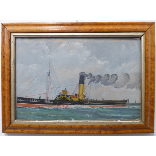 489 - 19th century Naive School - Portrait of the paddle steamer 'Hero' out of Scarborough at full steam o... 