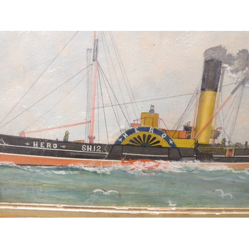 489 - 19th century Naive School - Portrait of the paddle steamer 'Hero' out of Scarborough at full steam o... 