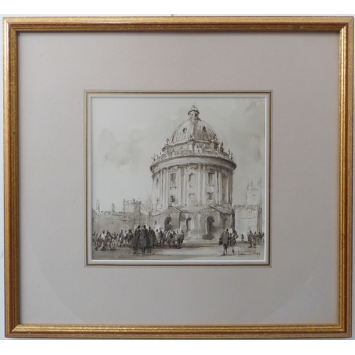 494 - DENNIS PAGE (b. 1926) - a wash study, 'The Radcliffe Camera, Oxford with Brasenose College', signed ... 