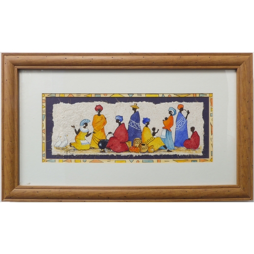 495 - V J HERBERT (20th century African School?) -- Study of tribal women, watercolour on laid paper, sign... 