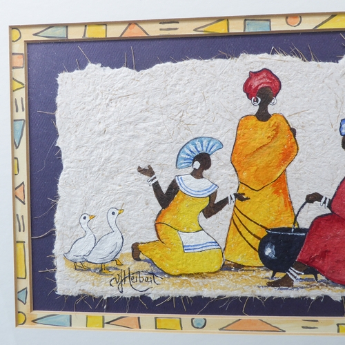 495 - V J HERBERT (20th century African School?) -- Study of tribal women, watercolour on laid paper, sign... 