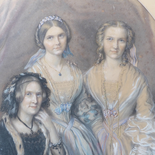 502 - Mid 19th century English School -- Triple three-quarter length portrait of a lady seated in an inter... 