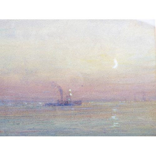 503 - GREGORY ROBINSON (British 1876-1967) - A three-masted barque being towed to shore by moonlight, wate... 