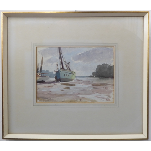 504 - EDWARD BRIAN SEAGO R B A, ARWS, RWS (British, 1910-1974) -  study of boats moored up at low tide, wa... 