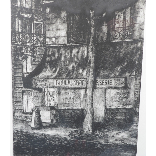 511 - A limited edition (4 of 10) monochrome etching, 'Rue Custine'; signed and dated A P Corner '82, with... 
