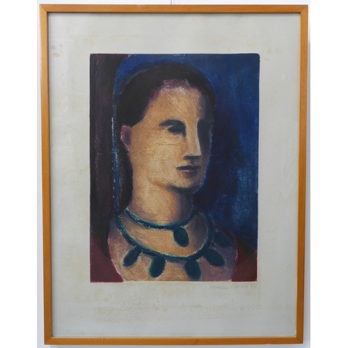 513 - A framed and glazed monoprint etching 'Dischord', signed and dated in pencil lower right Frances Cor... 