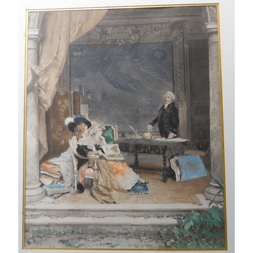 522 - After LUCIUS ROSSI - The Ladies' Education, coloured lithograph, a pair, decorative gilt-gesso frame... 