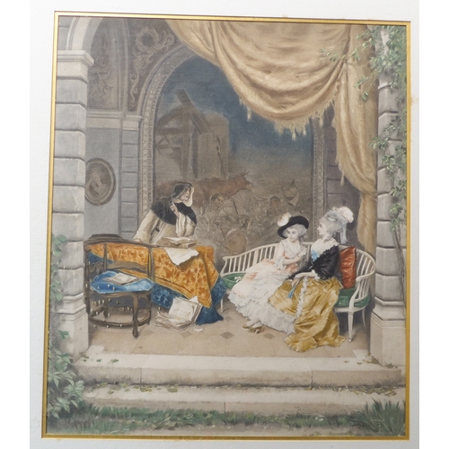 522 - After LUCIUS ROSSI - The Ladies' Education, coloured lithograph, a pair, decorative gilt-gesso frame... 