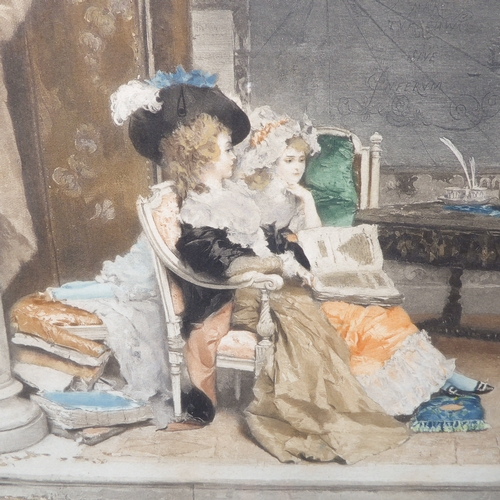 522 - After LUCIUS ROSSI - The Ladies' Education, coloured lithograph, a pair, decorative gilt-gesso frame... 