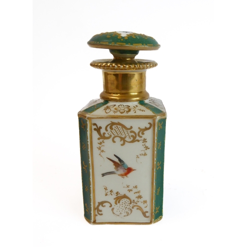 15 - A 19th century French porcelain scent bottle and mushroom-shaped stopper: both hand-gilded and decor... 