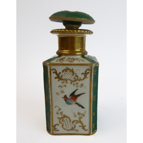 15 - A 19th century French porcelain scent bottle and mushroom-shaped stopper: both hand-gilded and decor... 