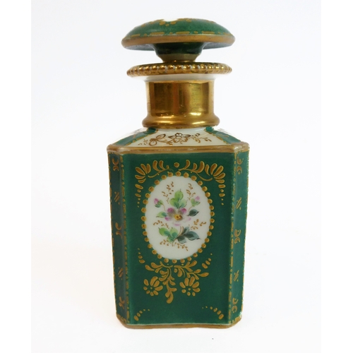 15 - A 19th century French porcelain scent bottle and mushroom-shaped stopper: both hand-gilded and decor... 