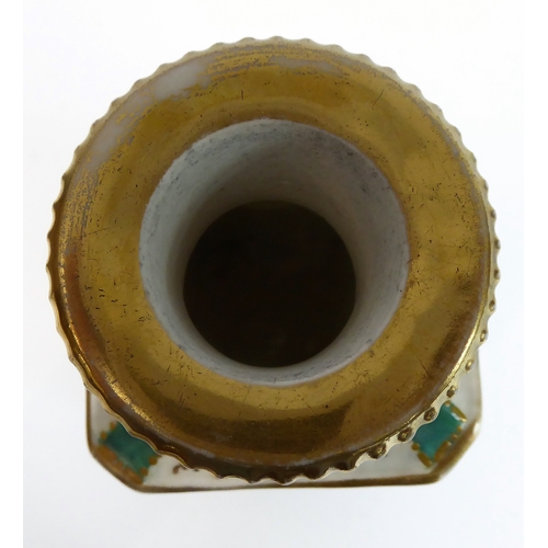 15 - A 19th century French porcelain scent bottle and mushroom-shaped stopper: both hand-gilded and decor... 