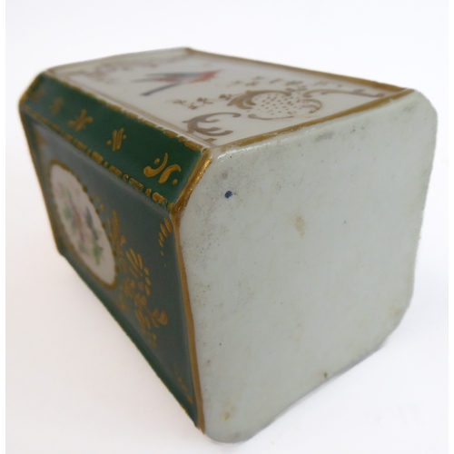 15 - A 19th century French porcelain scent bottle and mushroom-shaped stopper: both hand-gilded and decor... 