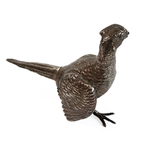 174 - A small hallmarked-silver table centrepiece ornament modelled as a cock pheasant (one foot away at e... 