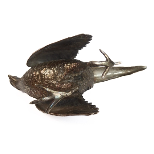 174 - A small hallmarked-silver table centrepiece ornament modelled as a cock pheasant (one foot away at e... 