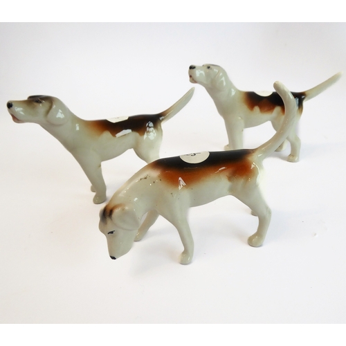 36 - Eleven pieces by Beswick:
 huntsman on a rearing horse (868);
 three foxhounds (one boxed), 
 palomi... 
