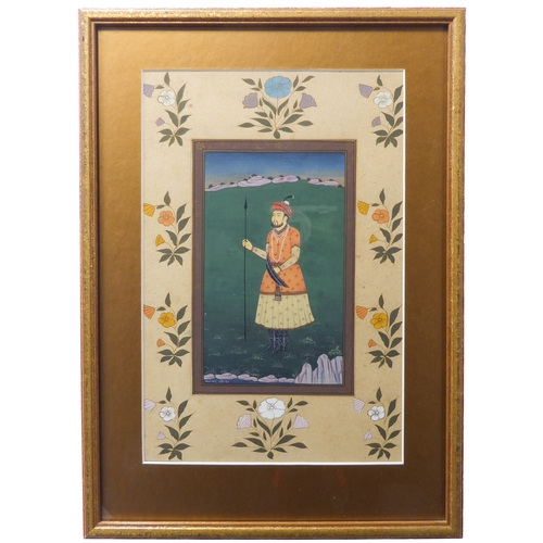 476 - A late 19th / early 20th century Indian school gouache on paper study of a nobleman with spear and r... 