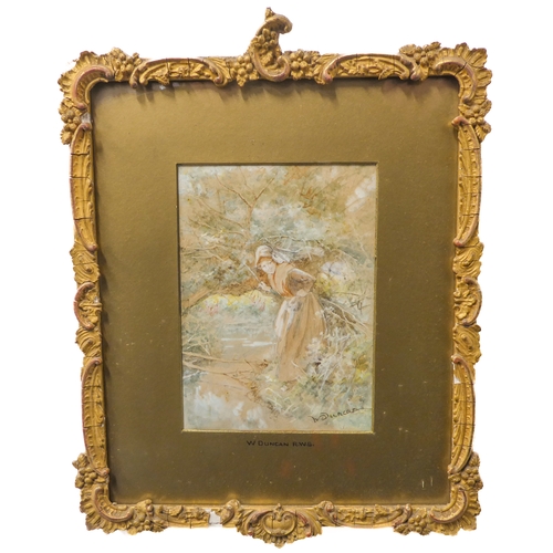 487 - W. DUNCAN R.W.S. - a watercolour study, 'The Hiding Place', signed lower right, glazed gilt frame (1... 