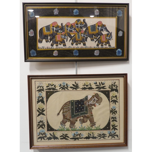 499 - 20th century Indian School - two framed and glazed gouache on silk studies, one of four elephants wi... 