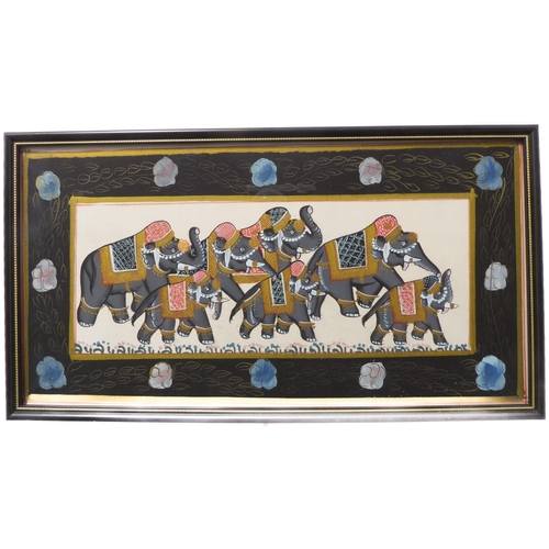 499 - 20th century Indian School - two framed and glazed gouache on silk studies, one of four elephants wi... 