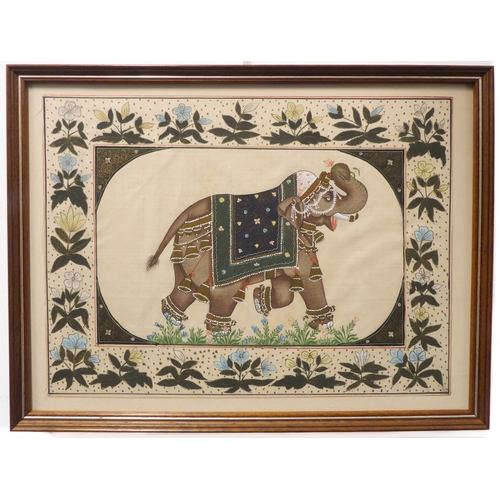 499 - 20th century Indian School - two framed and glazed gouache on silk studies, one of four elephants wi... 