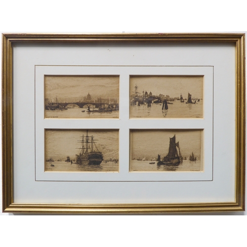 514 - After WILLIAM BALL - A series of four etchings: London Bridge, Greenwich, Off Woolwich and Long Reac... 