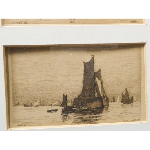 514 - After WILLIAM BALL - A series of four etchings: London Bridge, Greenwich, Off Woolwich and Long Reac... 