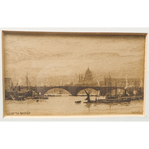 514 - After WILLIAM BALL - A series of four etchings: London Bridge, Greenwich, Off Woolwich and Long Reac... 