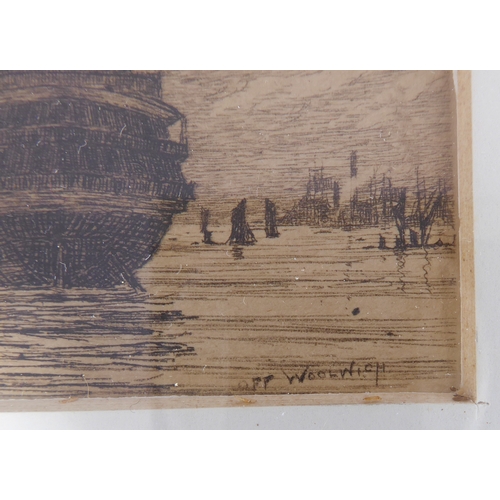 514 - After WILLIAM BALL - A series of four etchings: London Bridge, Greenwich, Off Woolwich and Long Reac... 