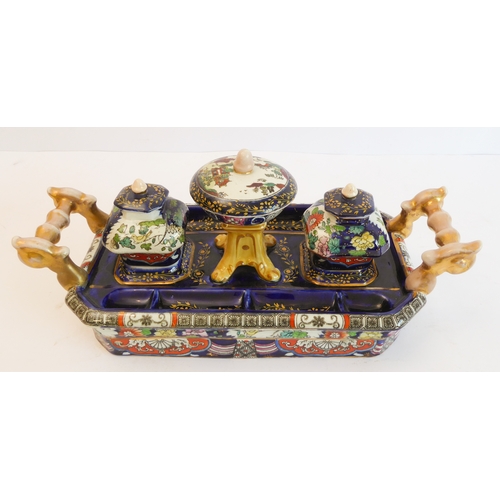 29 - A 19th century Mason's Patent Ironstone china two-handled inkstand: of boat-form and of impressive  ... 