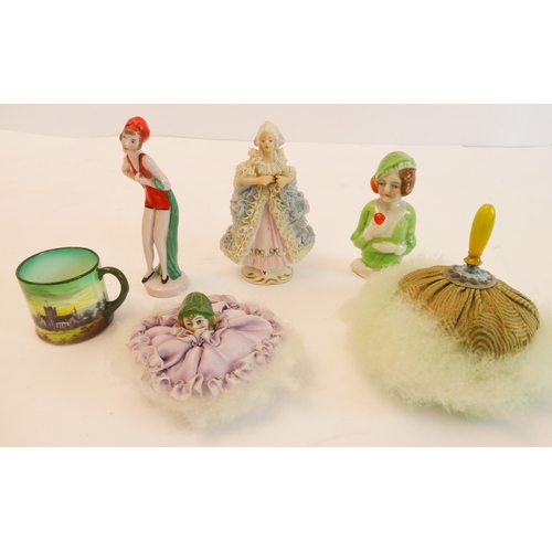 33 - An assortment of ceramics to include:
 ten Art Deco period and other porcelain pincushion half-dolls... 
