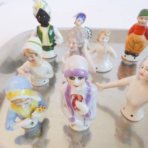 33 - An assortment of ceramics to include:
 ten Art Deco period and other porcelain pincushion half-dolls... 