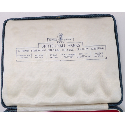 180 - An original cased and boxed set of six hallmarked-silver teaspoons made to commemorate the Silver Ju... 