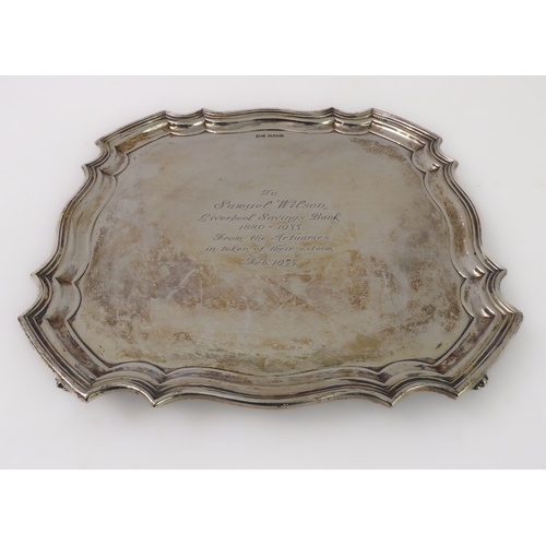189 - A heavy, hallmarked-silver salver in earlier style: engraved front dated 'Feb 1933', maker's mark of... 