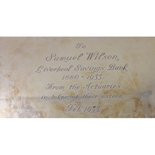 189 - A heavy, hallmarked-silver salver in earlier style: engraved front dated 'Feb 1933', maker's mark of... 