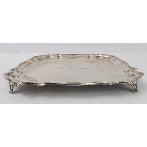 189 - A heavy, hallmarked-silver salver in earlier style: engraved front dated 'Feb 1933', maker's mark of... 