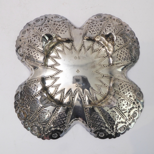 197 - A 19th century hallmarked-silver bonbon dish set: one larger and one smaller quatrefoil-shaped and e... 