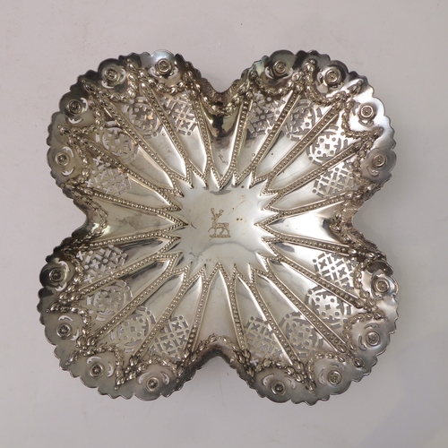 197 - A 19th century hallmarked-silver bonbon dish set: one larger and one smaller quatrefoil-shaped and e... 