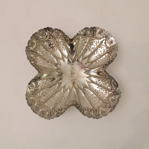 197 - A 19th century hallmarked-silver bonbon dish set: one larger and one smaller quatrefoil-shaped and e... 