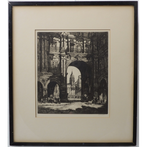 512 - SIDNEY TUSHINGHAM (British 1884-1968) a framed and glazed monochrome etching 'Plaza del Corrillo, Sa... 