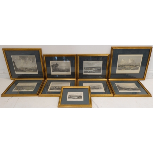 524 - Nine hand-coloured 18th and 19th century topographical engravings to include City of Mexico, Cairo, ... 