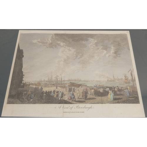 524 - Nine hand-coloured 18th and 19th century topographical engravings to include City of Mexico, Cairo, ... 