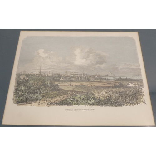 524 - Nine hand-coloured 18th and 19th century topographical engravings to include City of Mexico, Cairo, ... 