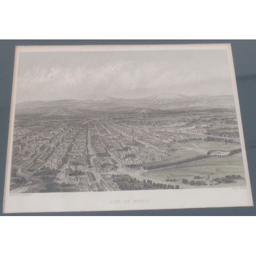 524 - Nine hand-coloured 18th and 19th century topographical engravings to include City of Mexico, Cairo, ... 