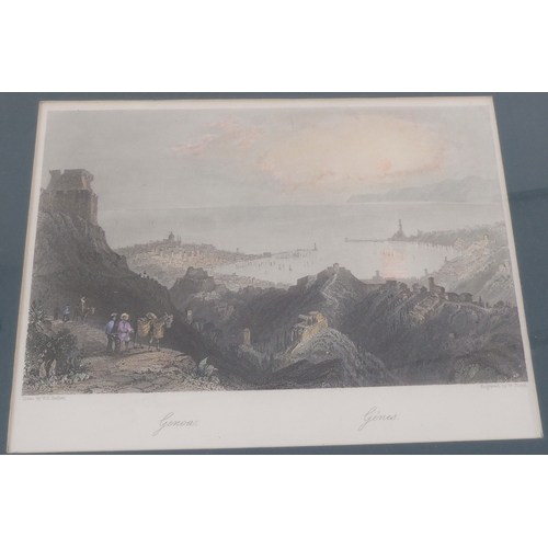 524 - Nine hand-coloured 18th and 19th century topographical engravings to include City of Mexico, Cairo, ... 