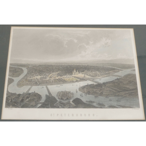 524 - Nine hand-coloured 18th and 19th century topographical engravings to include City of Mexico, Cairo, ... 