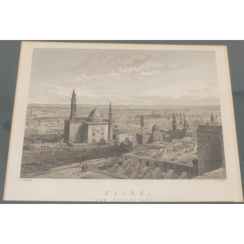 524 - Nine hand-coloured 18th and 19th century topographical engravings to include City of Mexico, Cairo, ... 