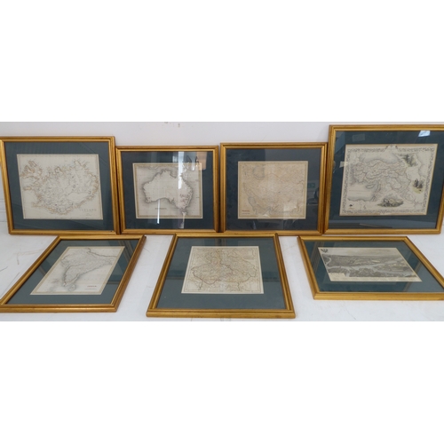 526 - Seven mostly 19th century hand-coloured antiquarian map engravings to include India, bird's-eye view... 